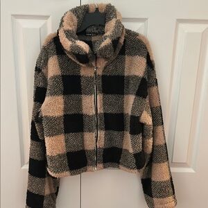 SHEIN-Plaid Fleece Zip-Up Jacket